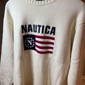 Vintage 90’s Nautica Cream Logo Flag Crewneck Sweater